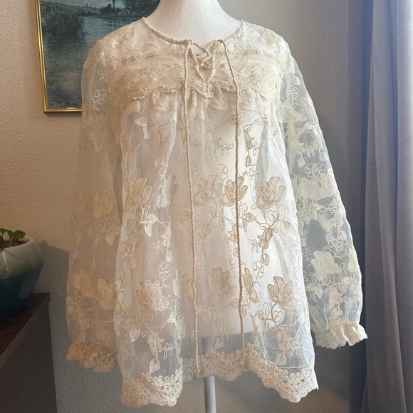 Sundance Sheer Floral Lace Blouse - Picture 1 of 9